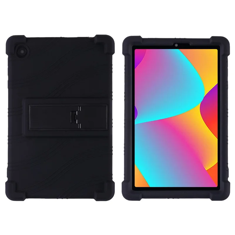 For TCL Tab 8 4G Anti-drop Silicone Tablet Case Adjustable Kickstand Protective Cover - Black