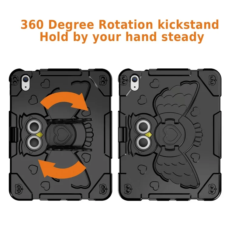 For iPad (2025) / 10.9 (2022) Silicone Protective Cover PC Kickstand Kids Friendly Tablet Case - Black