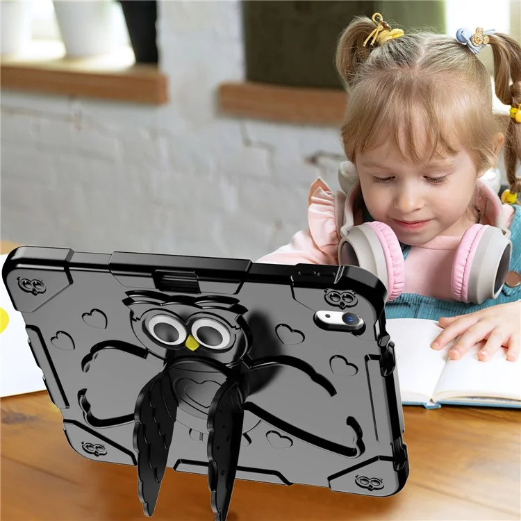 For iPad (2025) / 10.9 (2022) Silicone Protective Cover PC Kickstand Kids Friendly Tablet Case - Black