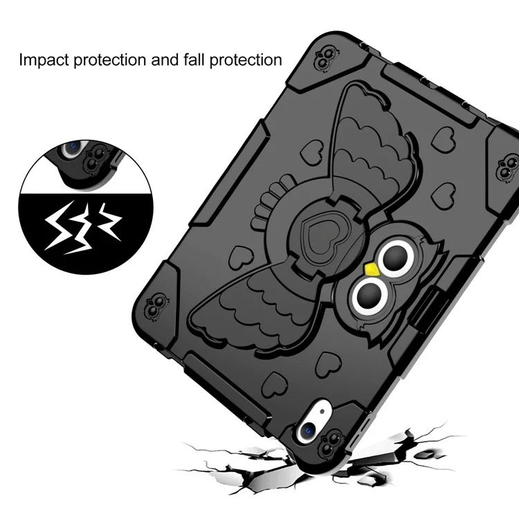 For iPad (2025) / 10.9 (2022) Silicone Protective Cover PC Kickstand Kids Friendly Tablet Case - Black