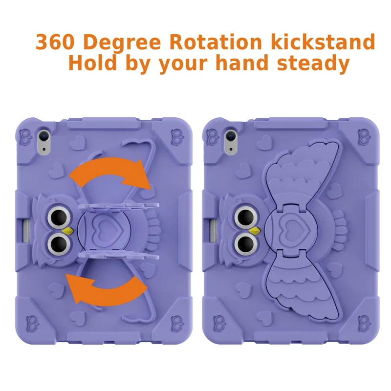 For iPad (2025) / 10.9 (2022) Silicone Protective Cover PC Kickstand Kids Friendly Tablet Case - Light Purple
