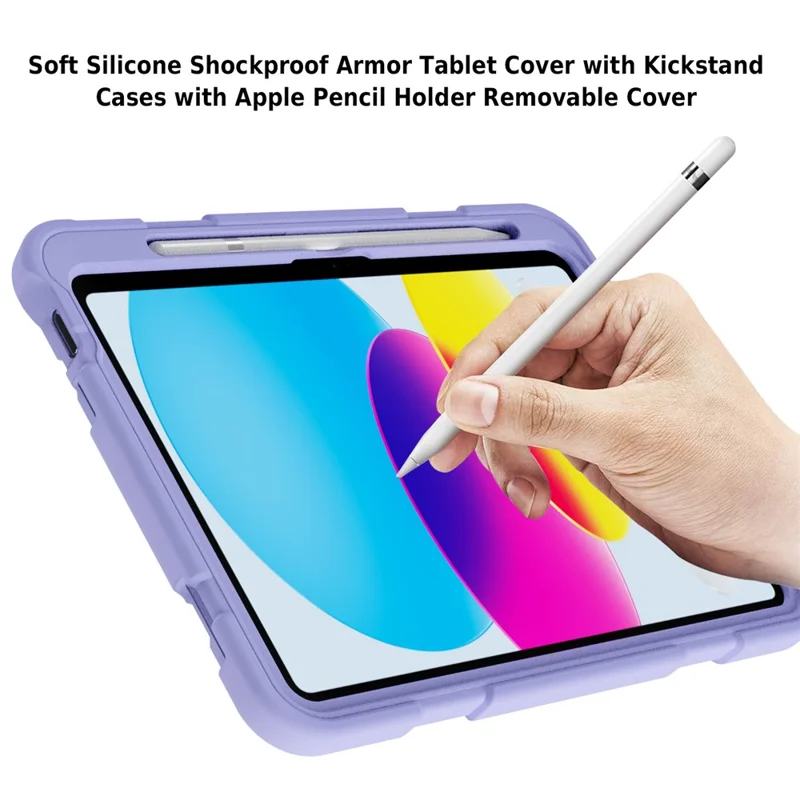 For iPad (2025) / 10.9 (2022) Silicone Protective Cover PC Kickstand Kids Friendly Tablet Case - Light Purple