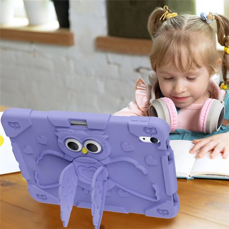 For iPad (2025) / 10.9 (2022) Silicone Protective Cover PC Kickstand Kids Friendly Tablet Case - Light Purple