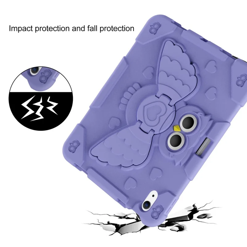 For iPad (2025) / 10.9 (2022) Silicone Protective Cover PC Kickstand Kids Friendly Tablet Case - Light Purple
