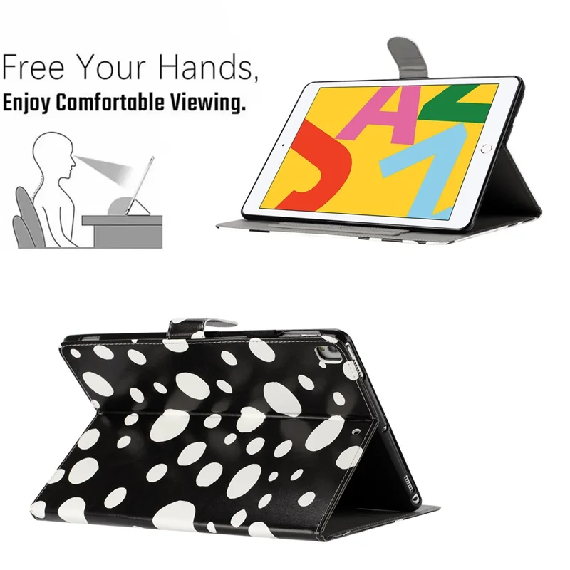 Para Ipad 10.2 (2021) /(2019) /(2020) / Ipad Pro 10,5 Polegadas (2017) PU Catura de Catura Dot Printimento Anti-drop Tape - Preto / Dot Branco