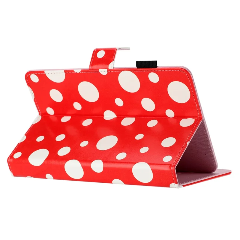 8-inch Auto Wake / Sleep Card Holder PU Leather Stand Case Dots Pattern Tablet Protective Cover - Red / White Dots