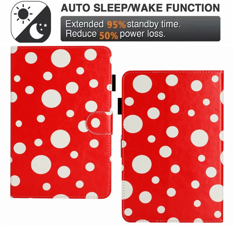 8-inch Auto Wake / Sleep Card Holder PU Leather Stand Case Dots Pattern Tablet Protective Cover - Red / White Dots