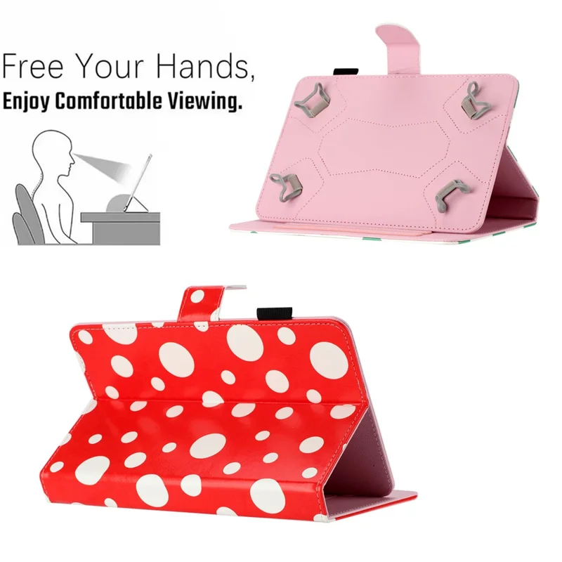 8-inch Auto Wake / Sleep Card Holder PU Leather Stand Case Dots Pattern Tablet Protective Cover - Red / White Dots