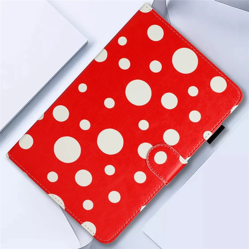 8-inch Auto Wake / Sleep Card Holder PU Leather Stand Case Dots Pattern Tablet Protective Cover - Red / White Dots