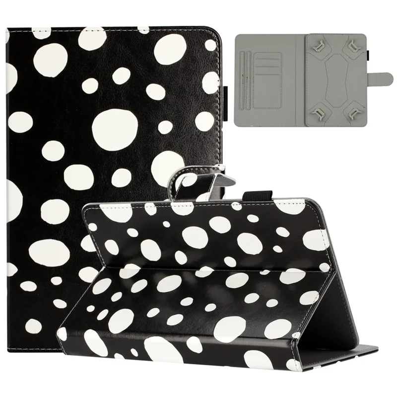 8-inch Auto Wake / Sleep Card Holder PU Leather Stand Case Dots Pattern Tablet Protective Cover - Black / White Dots