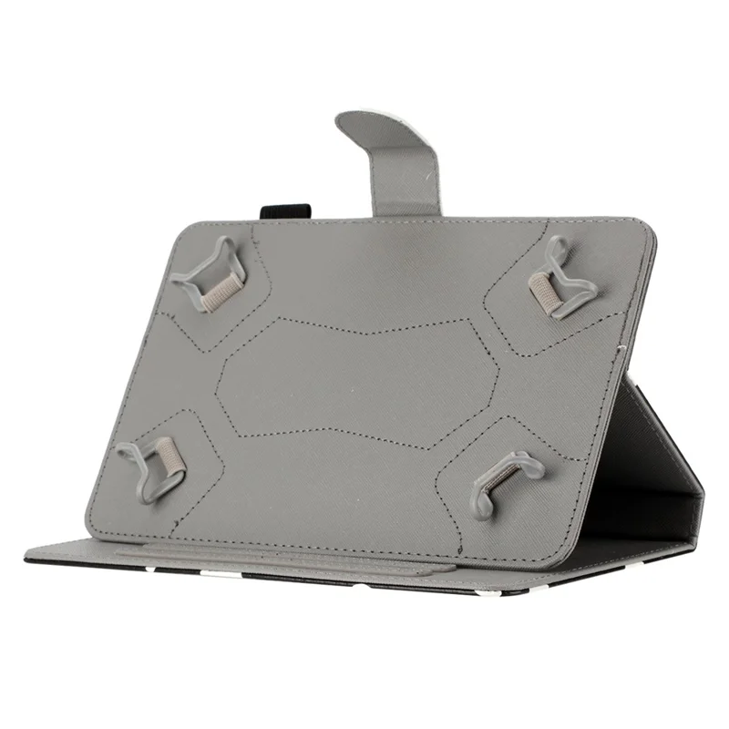 8-inch Auto Wake / Sleep Card Holder PU Leather Stand Case Dots Pattern Tablet Protective Cover - Black / White Dots