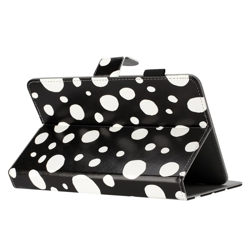 8-inch Auto Wake / Sleep Card Holder PU Leather Stand Case Dots Pattern Tablet Protective Cover - Black / White Dots