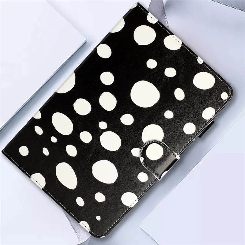 8-inch Auto Wake / Sleep Card Holder PU Leather Stand Case Dots Pattern Tablet Protective Cover - Black / White Dots