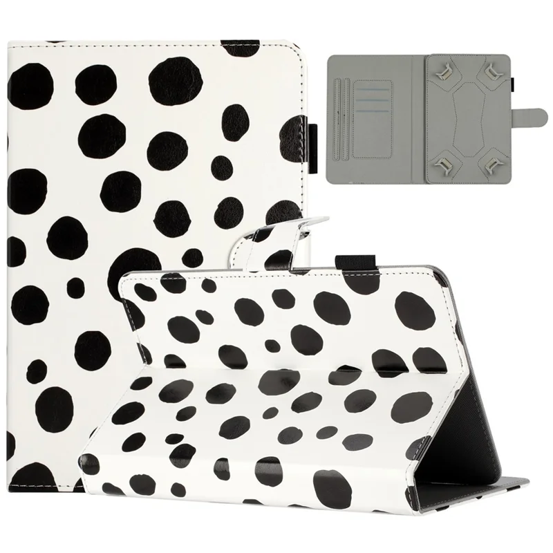 8-inch Auto Wake / Sleep Card Holder PU Leather Stand Case Dots Pattern Tablet Protective Cover - White / Black Dots