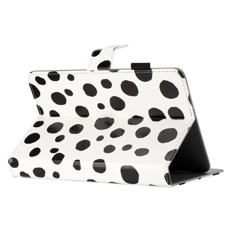 8-inch Auto Wake / Sleep Card Holder PU Leather Stand Case Dots Pattern Tablet Protective Cover - White / Black Dots