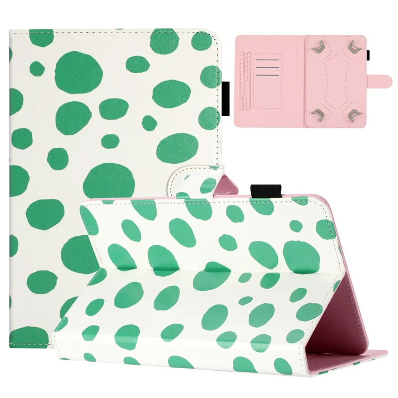 10-inch Dots Pattern Anti-scratch PU Leather Card Holder Stand Case Auto Wake / Sleep Tablet Cover - White / Green Dots