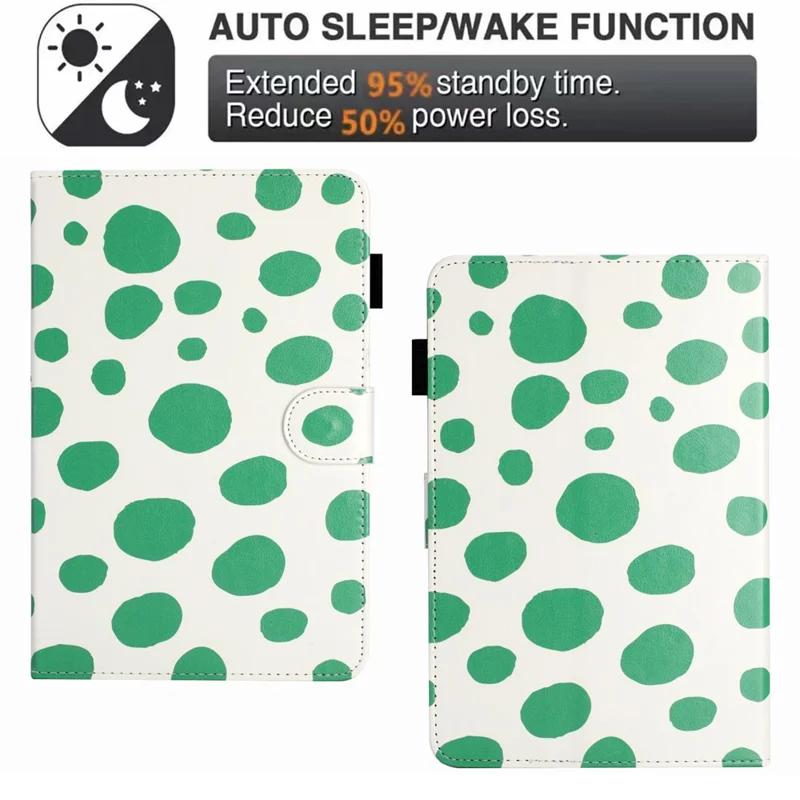 10-inch Dots Pattern Anti-scratch PU Leather Card Holder Stand Case Auto Wake / Sleep Tablet Cover - White / Green Dots