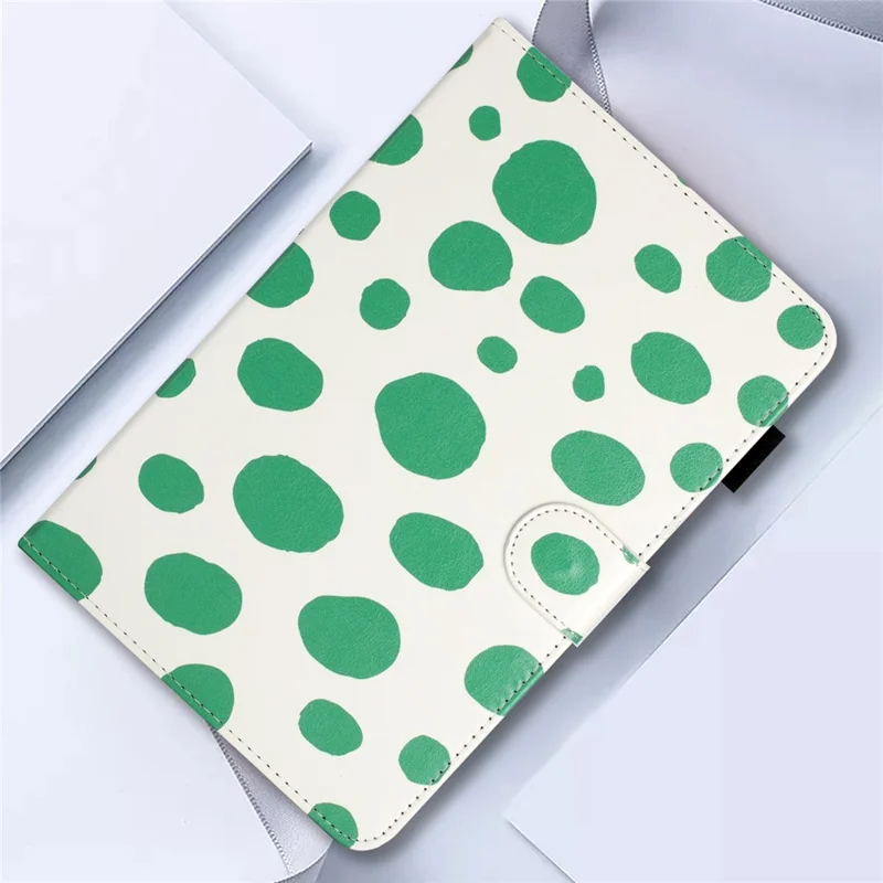 10-inch Dots Pattern Anti-scratch PU Leather Card Holder Stand Case Auto Wake / Sleep Tablet Cover - White / Green Dots