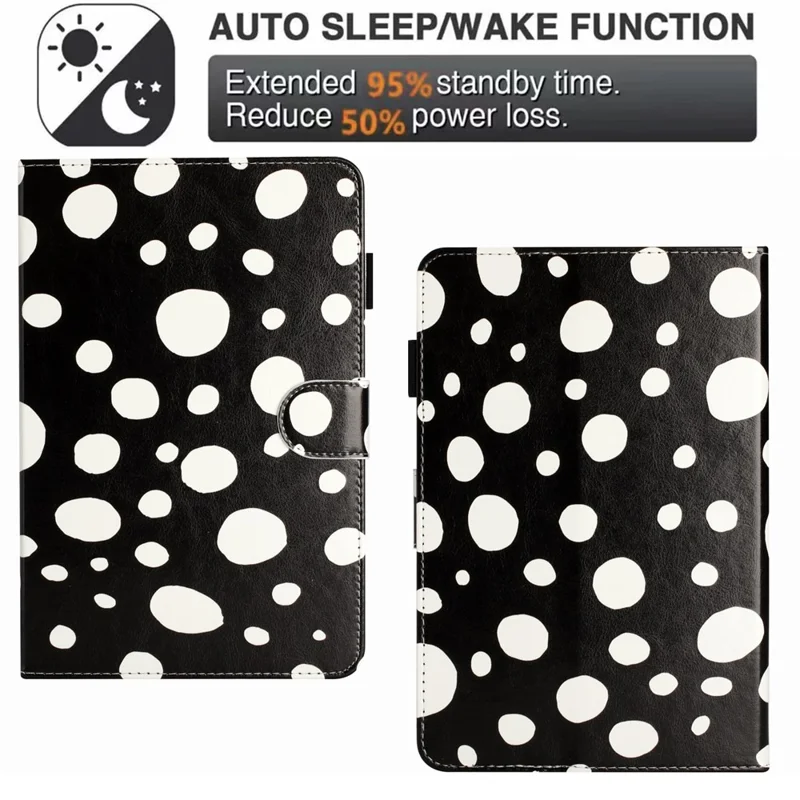 10-inch Dots Pattern Anti-scratch PU Leather Card Holder Stand Case Auto Wake / Sleep Tablet Cover - Black / White Dots