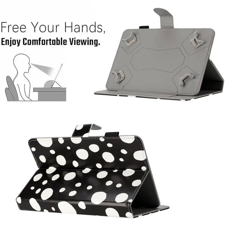 10-inch Dots Pattern Anti-scratch PU Leather Card Holder Stand Case Auto Wake / Sleep Tablet Cover - Black / White Dots