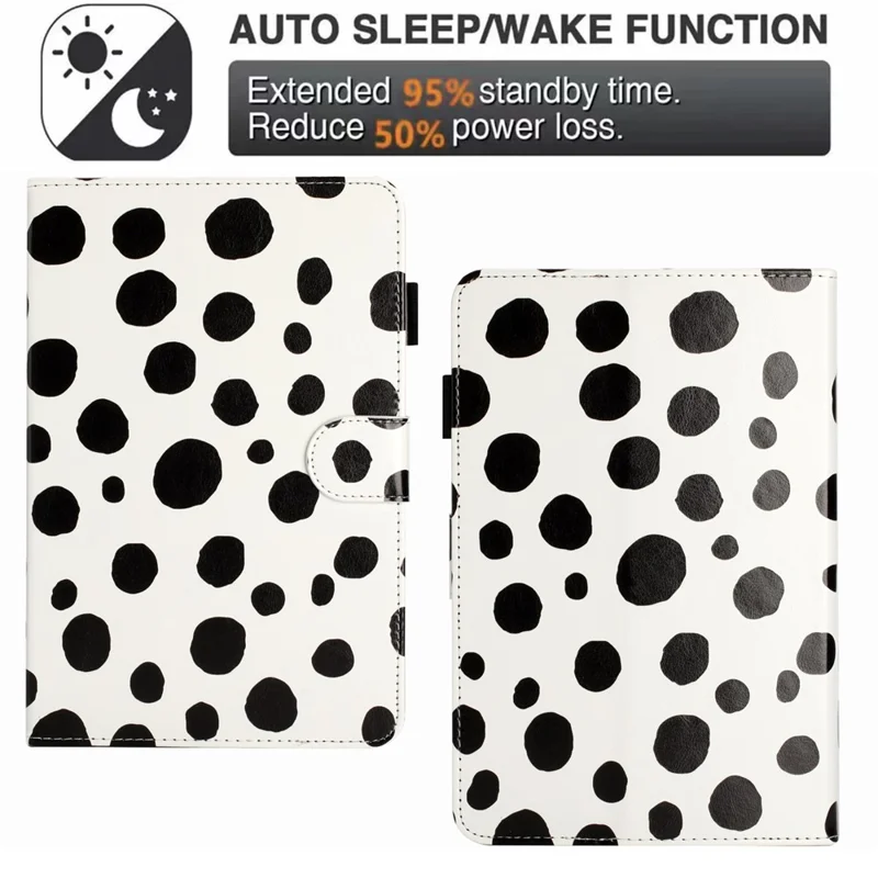10-inch Dots Pattern Anti-scratch PU Leather Card Holder Stand Case Auto Wake / Sleep Tablet Cover - White / Black Dots