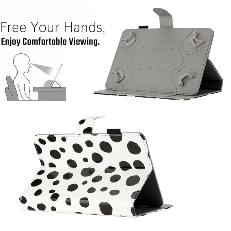 10-inch Dots Pattern Anti-scratch PU Leather Card Holder Stand Case Auto Wake / Sleep Tablet Cover - White / Black Dots