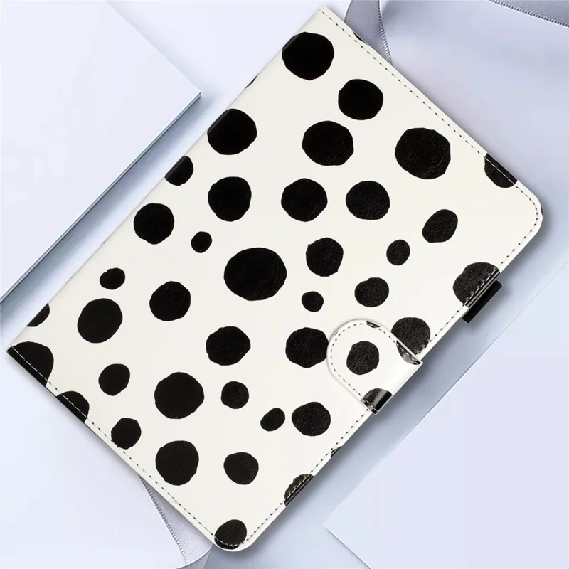 10-inch Dots Pattern Anti-scratch PU Leather Card Holder Stand Case Auto Wake / Sleep Tablet Cover - White / Black Dots