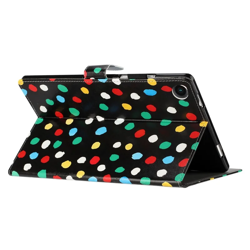 For Samsung Galaxy Tab A8 10.5 (2021) X200 / X205 Dots Pattern PU Leather Stand Case Card Holder Tablet Cover - Black / Multi-color Dots