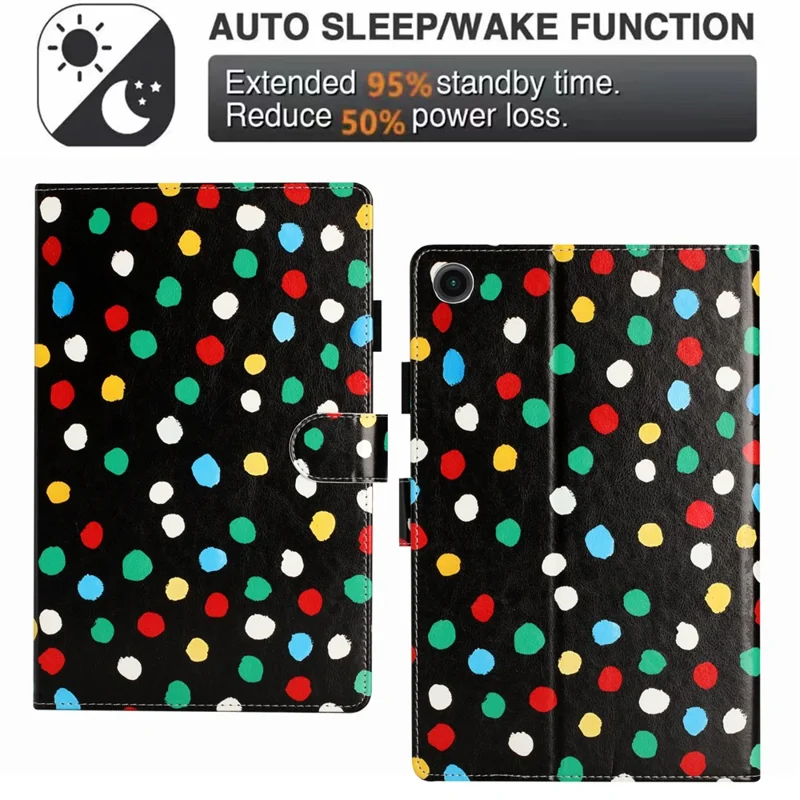 For Samsung Galaxy Tab A8 10.5 (2021) X200 / X205 Dots Pattern PU Leather Stand Case Card Holder Tablet Cover - Black / Multi-color Dots