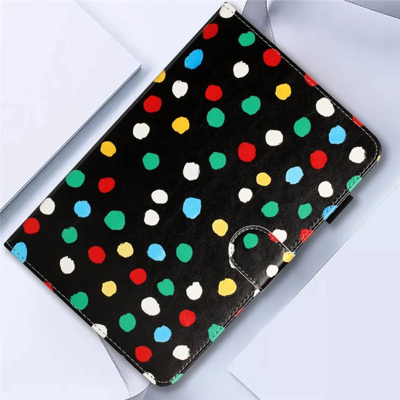 For Samsung Galaxy Tab A8 10.5 (2021) X200 / X205 Dots Pattern PU Leather Stand Case Card Holder Tablet Cover - Black / Multi-color Dots