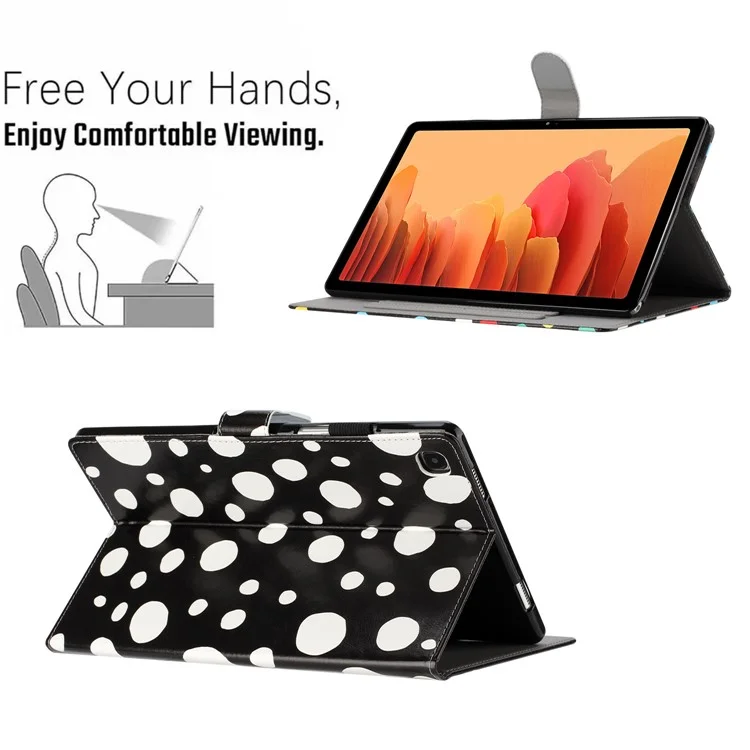 For Samsung Galaxy Tab A7 10.4 (2020) / (2022) Dots Pattern PU Leather Stand Case Tablet Cover with Card Slots - Black / White Dots