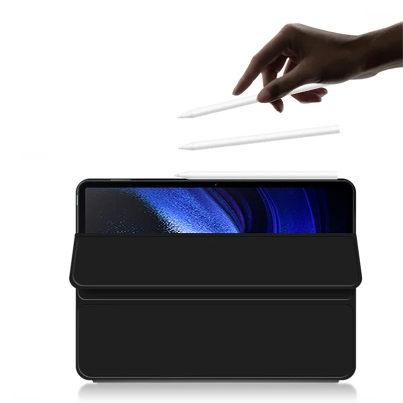 For Xiaomi Pad 6 PU Leather Tablet Case Trifold Stand Magnetic Protective Cover - Black