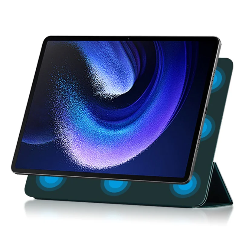 For Xiaomi Pad 6 PU Leather Tablet Case Trifold Stand Magnetic Protective Cover - Green