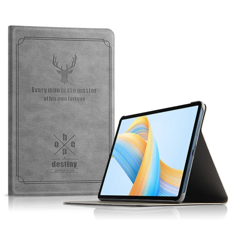 For Honor Pad V8 Deer Pattern Tablet Case PU Leather + PC Stand Cover - Grey