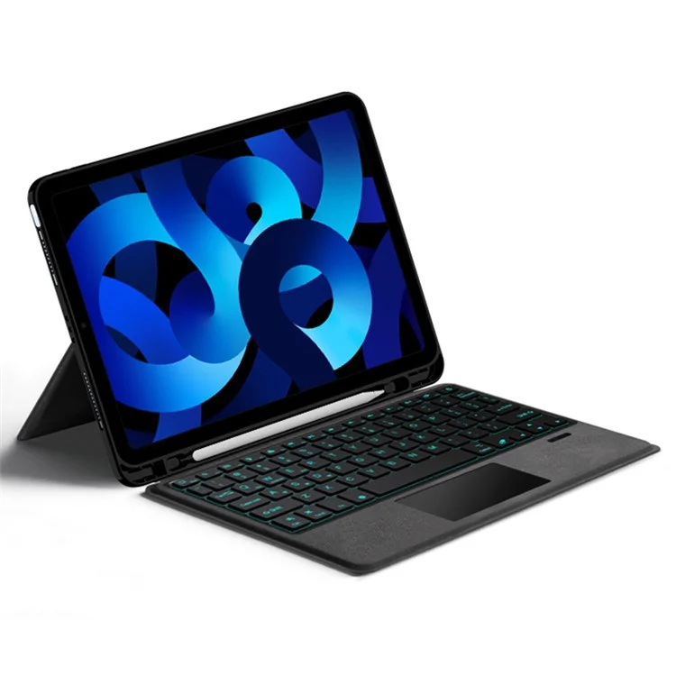For iPad Air (2022) / (2020) Leather Case + Touchpad Bluetooth-compatible Keyboard with Backlit