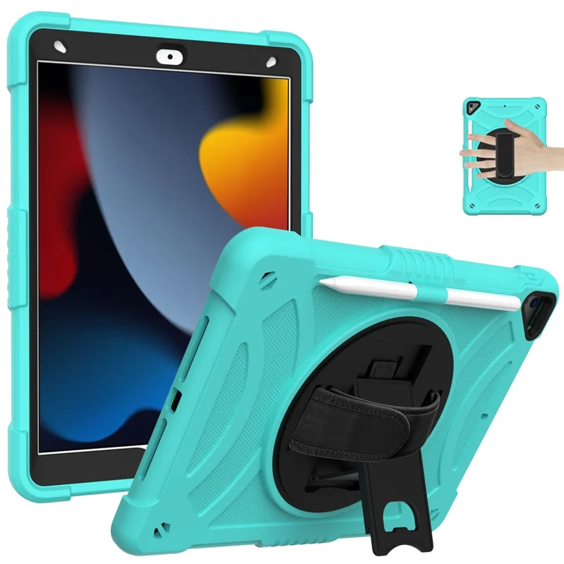 Kickstand Tablet-Hülle für iPad 10.2 (2019) / (2020) / (2021) / iPad Air 10.5 Zoll (2019), Silikon+PC Stoßfeste Schutzhülle mit Handschlaufe / Stifthalter - Mintgrün