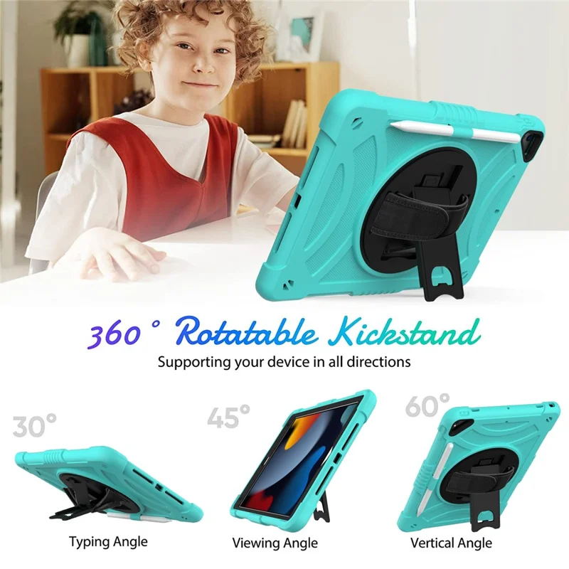 Kickstand Tablet-Hülle für iPad 10.2 (2019) / (2020) / (2021) / iPad Air 10.5 Zoll (2019), Silikon+PC Stoßfeste Schutzhülle mit Handschlaufe / Stifthalter - Mintgrün