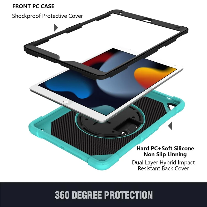 Kickstand Tablet-Hülle für iPad 10.2 (2019) / (2020) / (2021) / iPad Air 10.5 Zoll (2019), Silikon+PC Stoßfeste Schutzhülle mit Handschlaufe / Stifthalter - Mintgrün