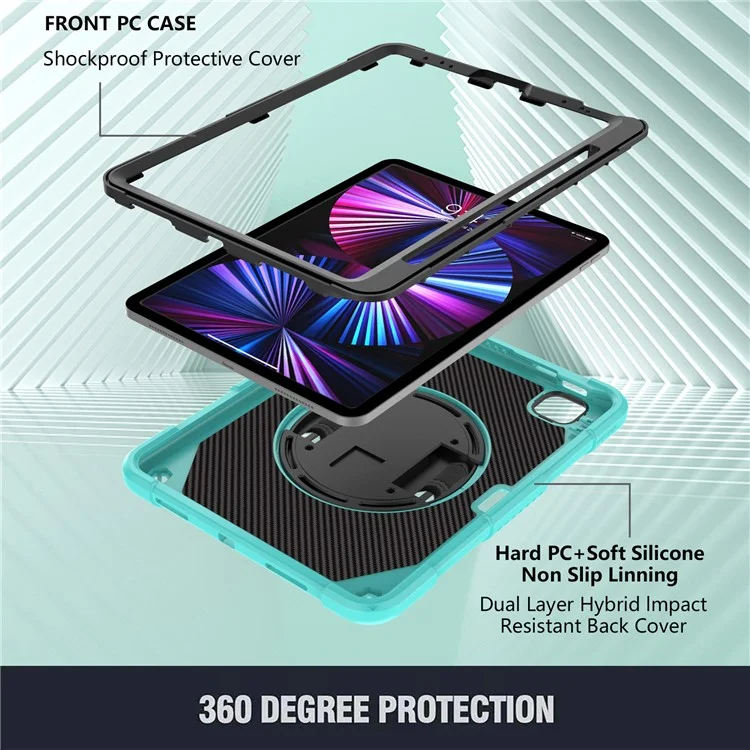 Tablet Case for iPad Pro 11 (2018) / (2020) / (2021) / (2022) / iPad Air (2020) / (2022) , Silicone+PC Rotating Kickstand Protective Cover with Pencil Holder - Mint Green