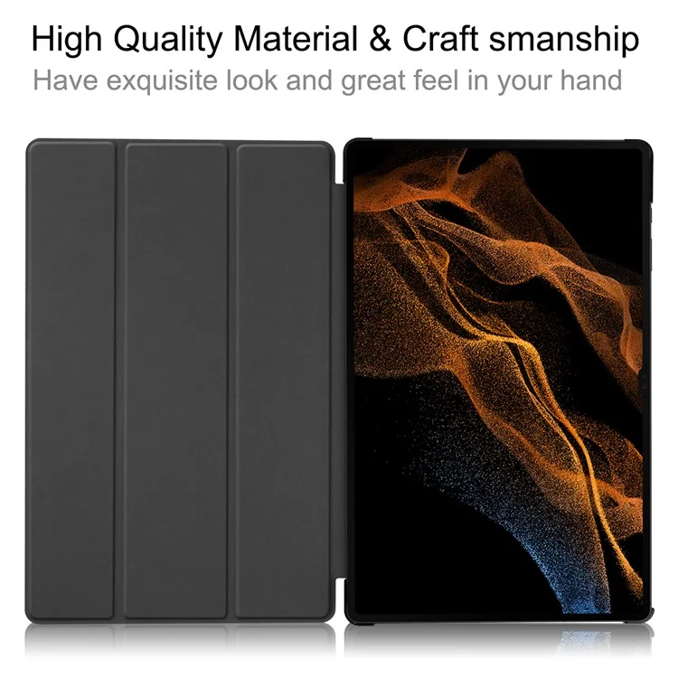Pour Samsung Galaxy Tab S8 Ultra Tri-fold Stand Tablet Case Auto Wake / Sleep Leather Tablet Cover - Noir