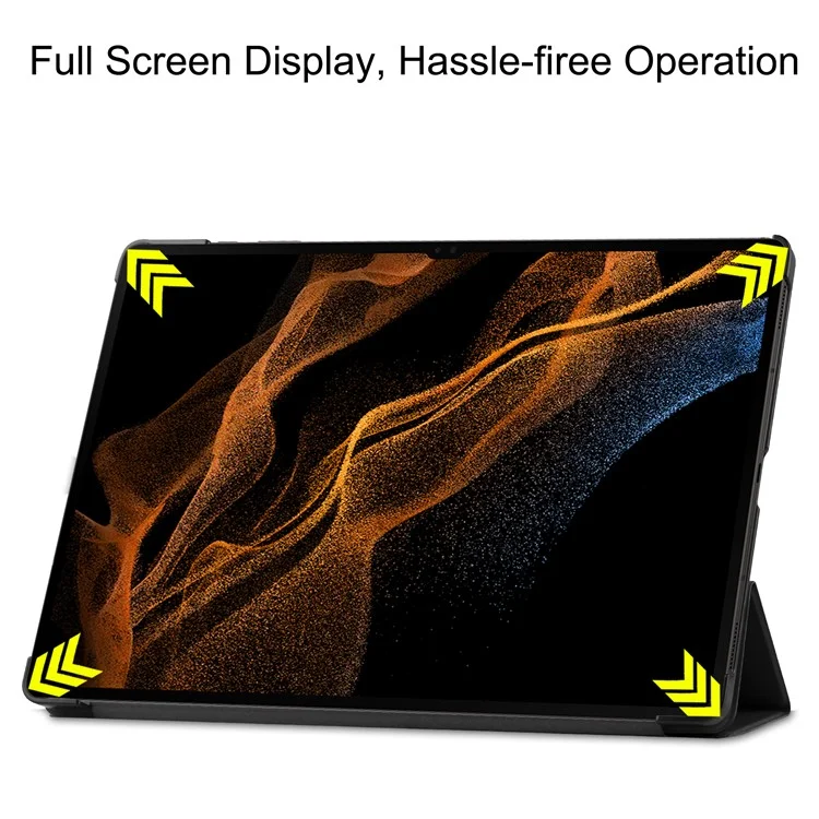 Pour Samsung Galaxy Tab S8 Ultra Tri-fold Stand Tablet Case Auto Wake / Sleep Leather Tablet Cover - Noir