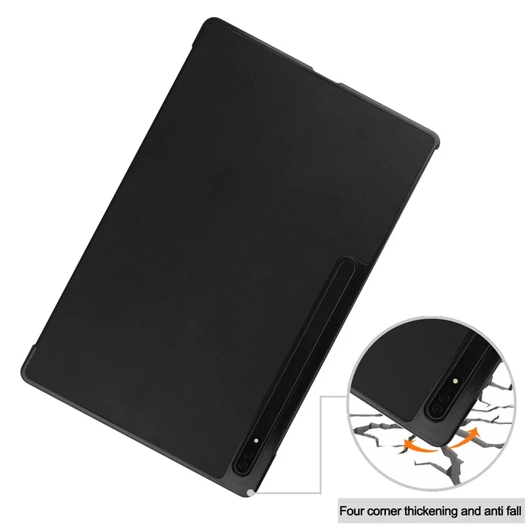 Para Samsung Galaxy Tab S8 Ultra Tri-fold Stand Tablet Case Auto Wake / Cubierta de Tableta de Cuero Para Dormir - Negro