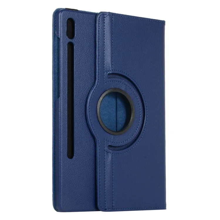 For Samsung Galaxy Tab S10 Ultra / S9 Ultra / S8 Ultra PU Leather Tablet Case 360-Degree Rotating Stand Protective Cover - Dark Blue