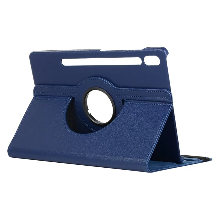 For Samsung Galaxy Tab S10 Ultra / S9 Ultra / S8 Ultra PU Leather Tablet Case 360-Degree Rotating Stand Protective Cover - Dark Blue