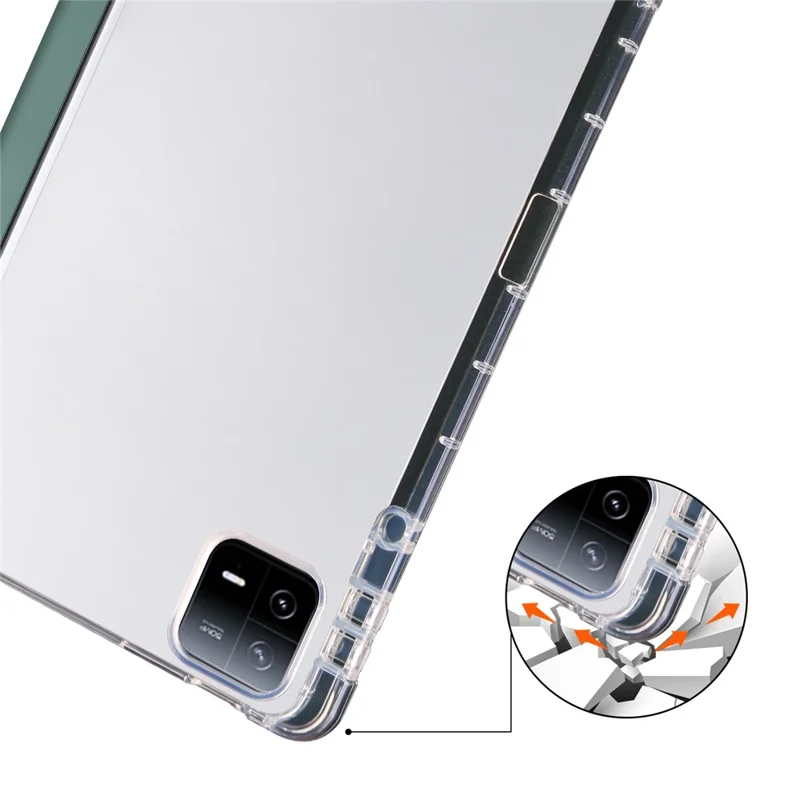 Para Xiaomi Pad 6 / Pad 6 Pro Funda de soporte de triple pliegue de cuero PU con respaldo transparente Funda de tableta con ranura para lápiz - Verde medianoche