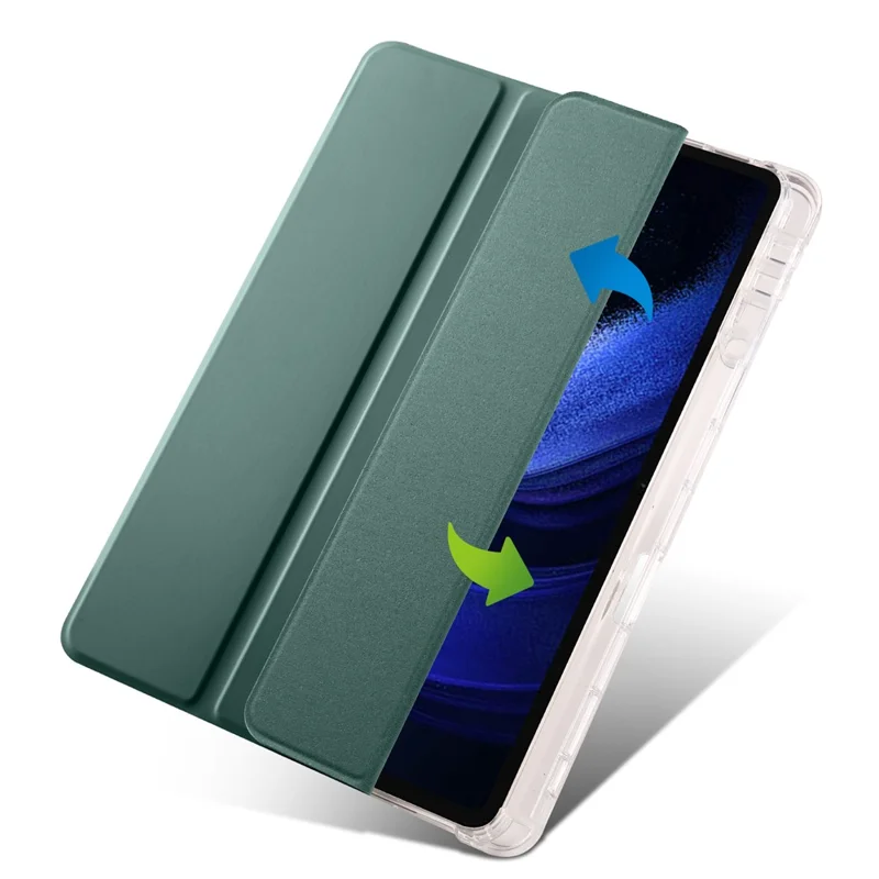 Para Xiaomi Pad 6 / Pad 6 Pro Funda de soporte de triple pliegue de cuero PU con respaldo transparente Funda de tableta con ranura para lápiz - Verde medianoche