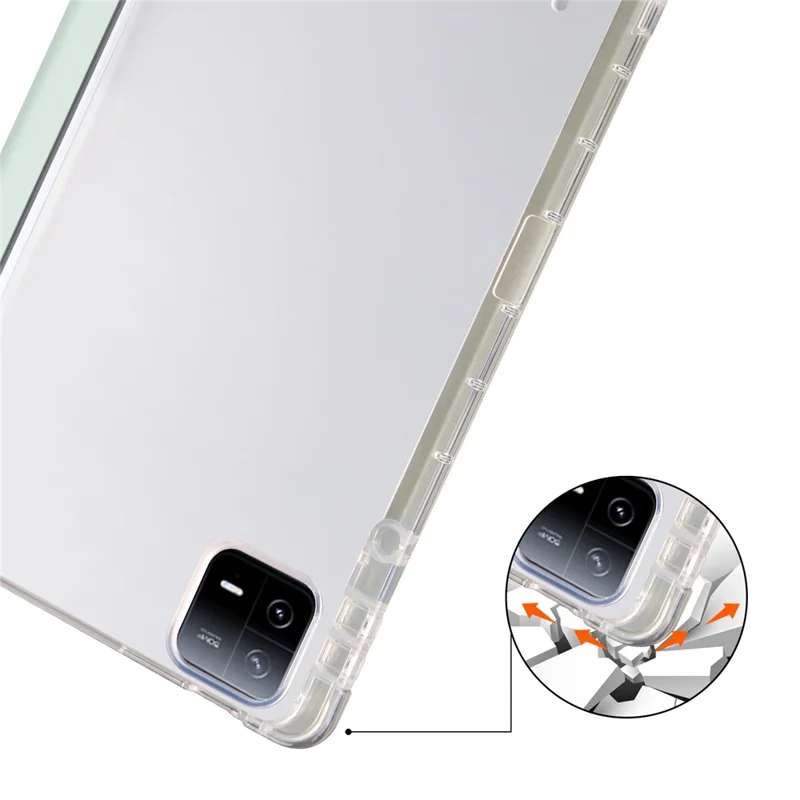 For Xiaomi Pad 6 / Pad 6 Pro Tri-Fold Stand Case PU Leather Transparent Back Tablet Cover with Pencil Slot - Light Green
