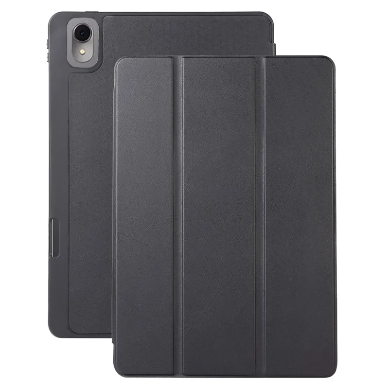 For Huawei MatePad 11 (2023) Solid Color PU Leather Cover Tri-Fold Stand Tablet Case with Pencil Slot - Black