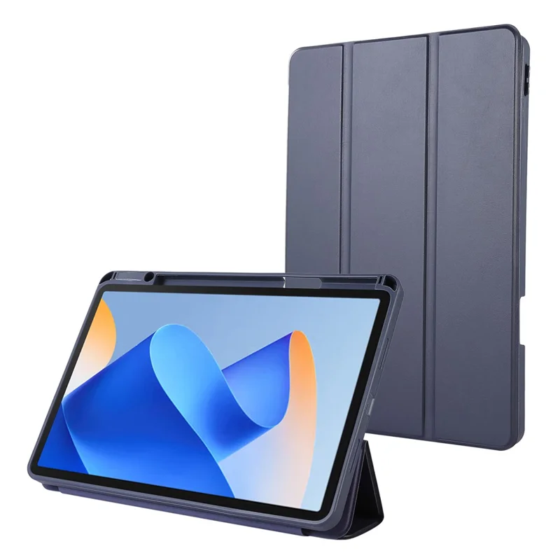 For Huawei MatePad 11 (2023) Solid Color PU Leather Cover Tri-Fold Stand Tablet Case with Pencil Slot - Black