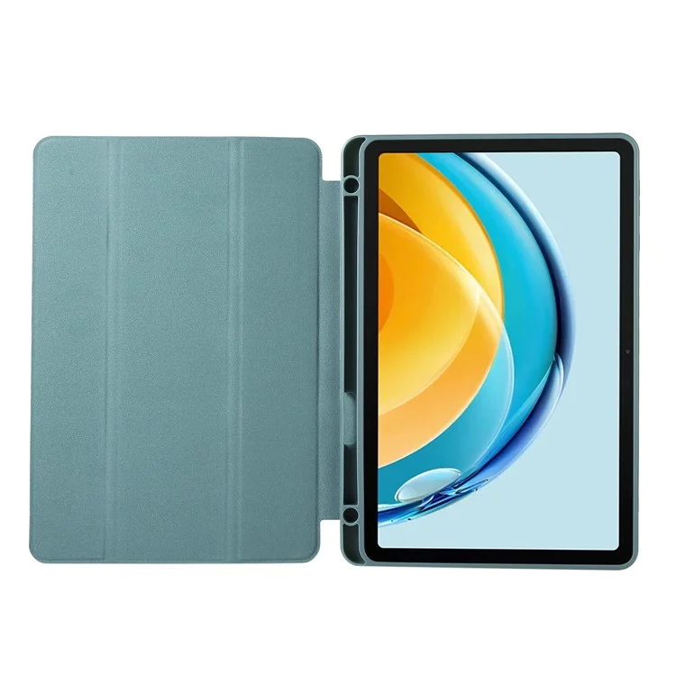 Para a Huawei MatePad SE 10.4 polegadas Capa de Tablet de Couro PU de Cor Sólida Tri-Fold Stand Anti-queda com Slot para Lápis - Verde Escuro